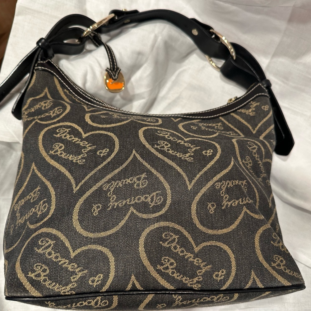 Dooney Bourke Denim Hearts Charcoal w/Gold Heart Signature Shoulder - NWOT​ - Picture 2 of 9